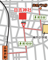 日吉神社　広神戸駅、井口バス停から日吉神社への経路